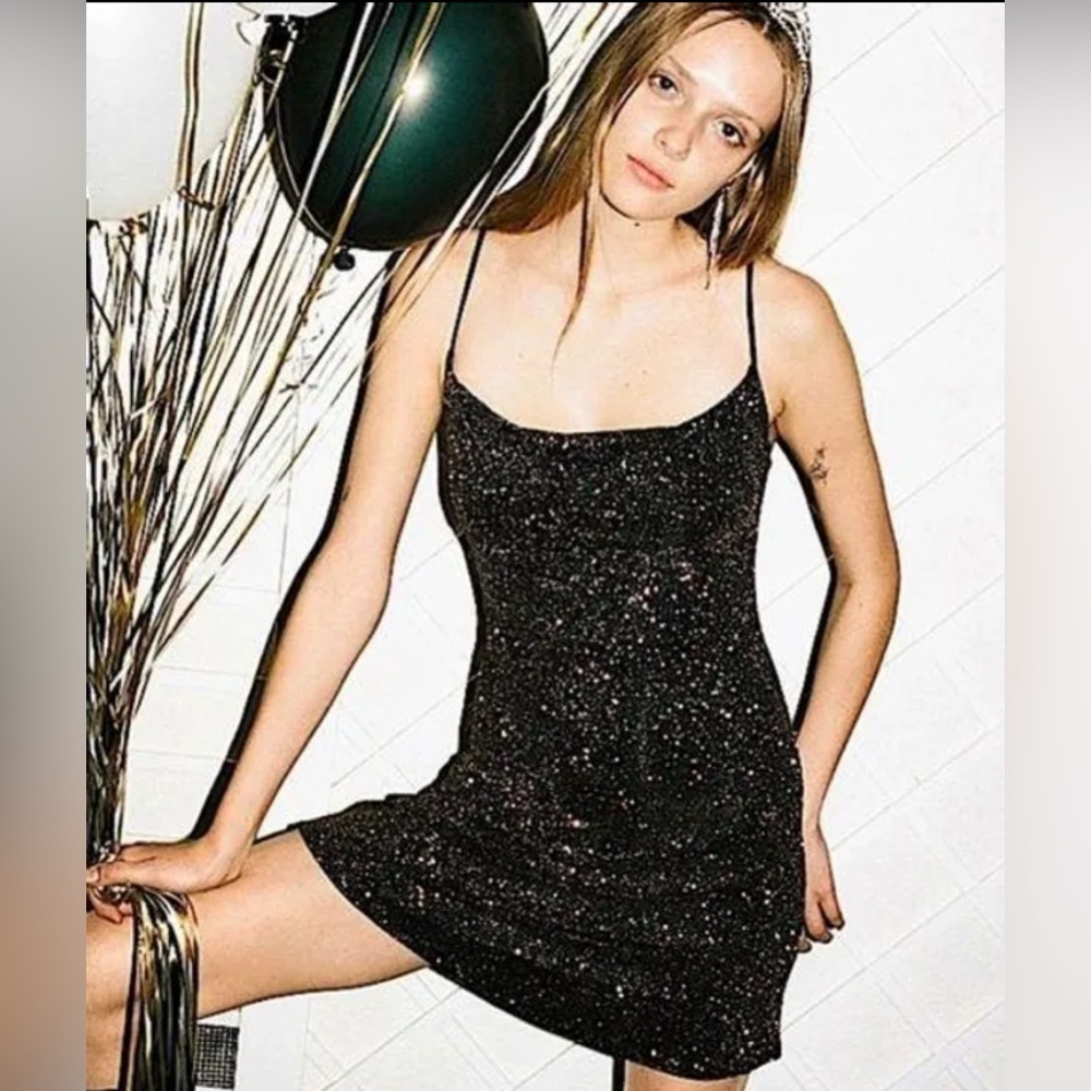 NWT urban outfitters black rainbow glitter bodycon minidress Small